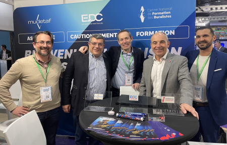 Rémi BLANC, Délégué régional Mudetaf, Paulin ADIDA, Formateur chez Formation Buralistes,  Philippe PASQUALINI, Directeur grands comptes et partenariats, Philippe COY, Président de la Confédération des buralistes, et Sylvain FOUCHÉ, Délégué régional Mudetaf