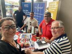 Caroline JULIEN, responsable communication et marketing, Romain MASCIA, chargé de fidélisation sur le secteur du Sud-Est, Hoach-Ty Benoît TIV, responsable de région Sud-Est, Paulin ADIDA, formateur de Formation buralistes, et Gérard VIDAL, ex-président des buralistes de Haute-Garonne mais aussi des Midi-Pyrénées 
