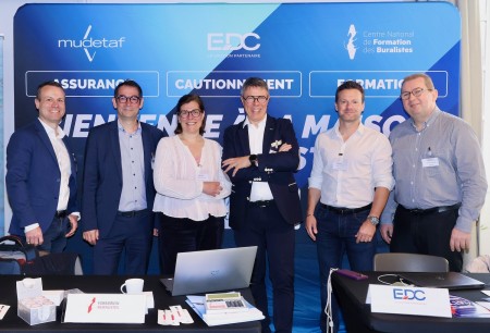 Lionel GAY, Responsable commercial de la Mudetaf, Jean-Baptiste PASCAUD, Directeur de Formation Buralistes, Guillemette ESTEVE, Directrice générale adjointe de l'EDC, Patrick BÉJEAN, Directeur général délégué de la Mudetaf, Grégory CHEVALLIER et Frédéric DANANCHER, Délégué régionaux Mudetaf.
