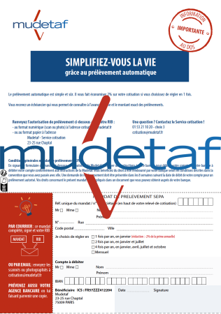 Mandat de prélèvement SEPA : réglez vos cotisations d'assurance Mudetaf